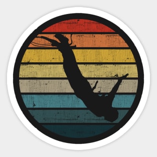 Bungee jumping Silhouette On A Distressed Retro Sunset print Sticker